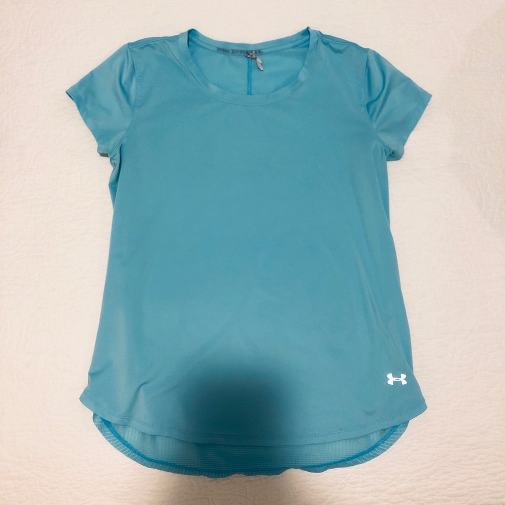 UNDER ARMOUR, turquoise sweat wicking top